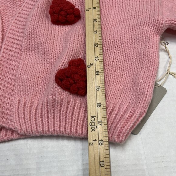 Luna Sweater Womens M Pink Open Knit 3D Floral Oversized Cropped Cardigan Y2K - Picture 9 of 10